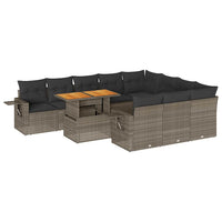 vidaXL Set Divani da Giardino 11 pz con Cuscini in Polyrattan Grigio
