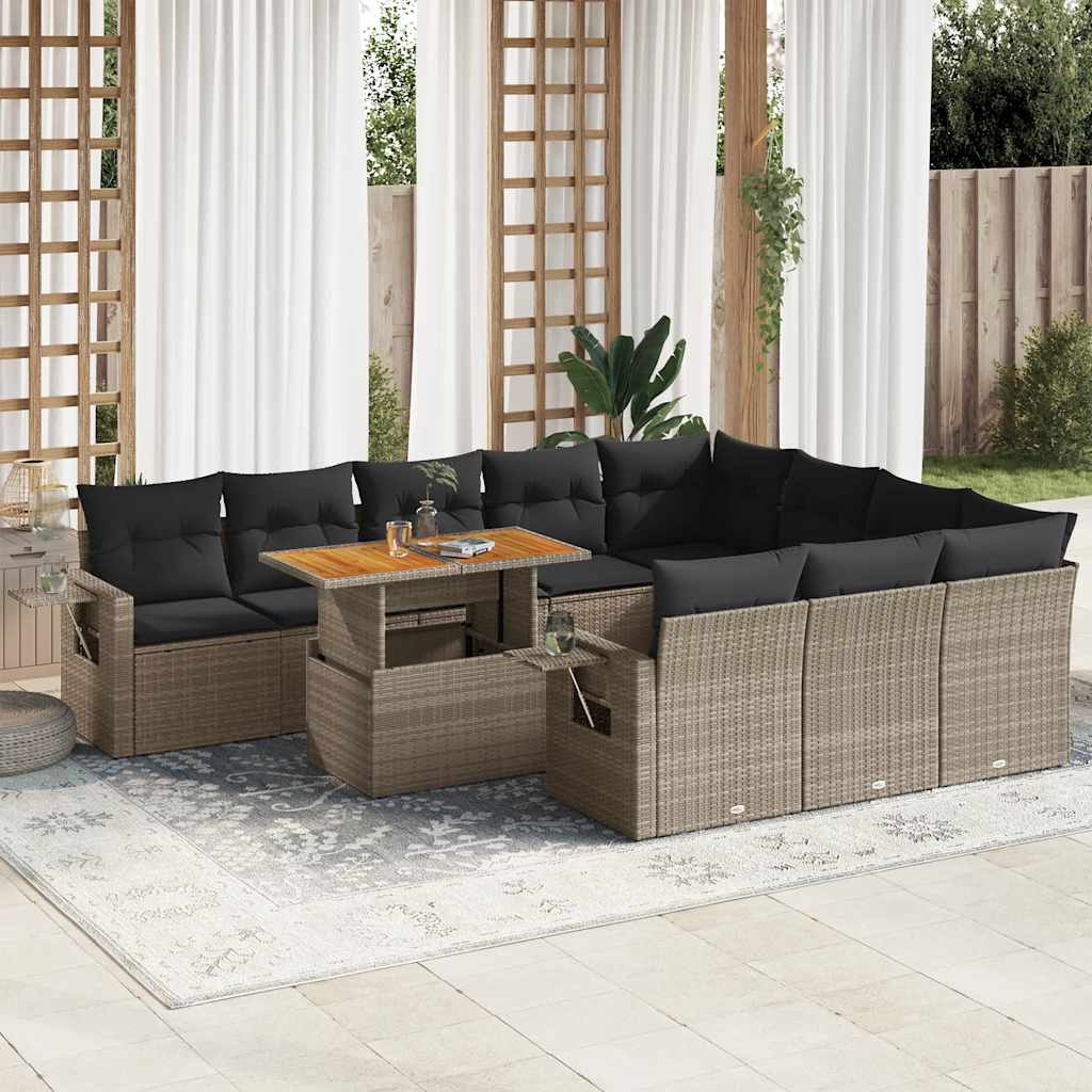 vidaXL Set Divani da Giardino 11 pz con Cuscini in Polyrattan Grigio