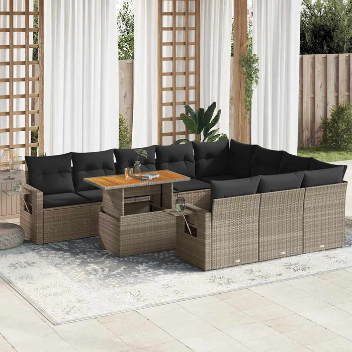 vidaXL Set Divani da Giardino 11 pz con Cuscini in Polyrattan Grigio