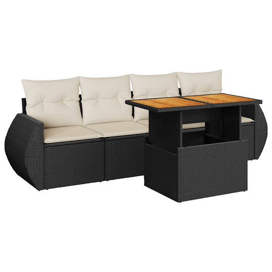 Set Divani da Giardino 5 pz con Cuscini in Polyrattan Nero