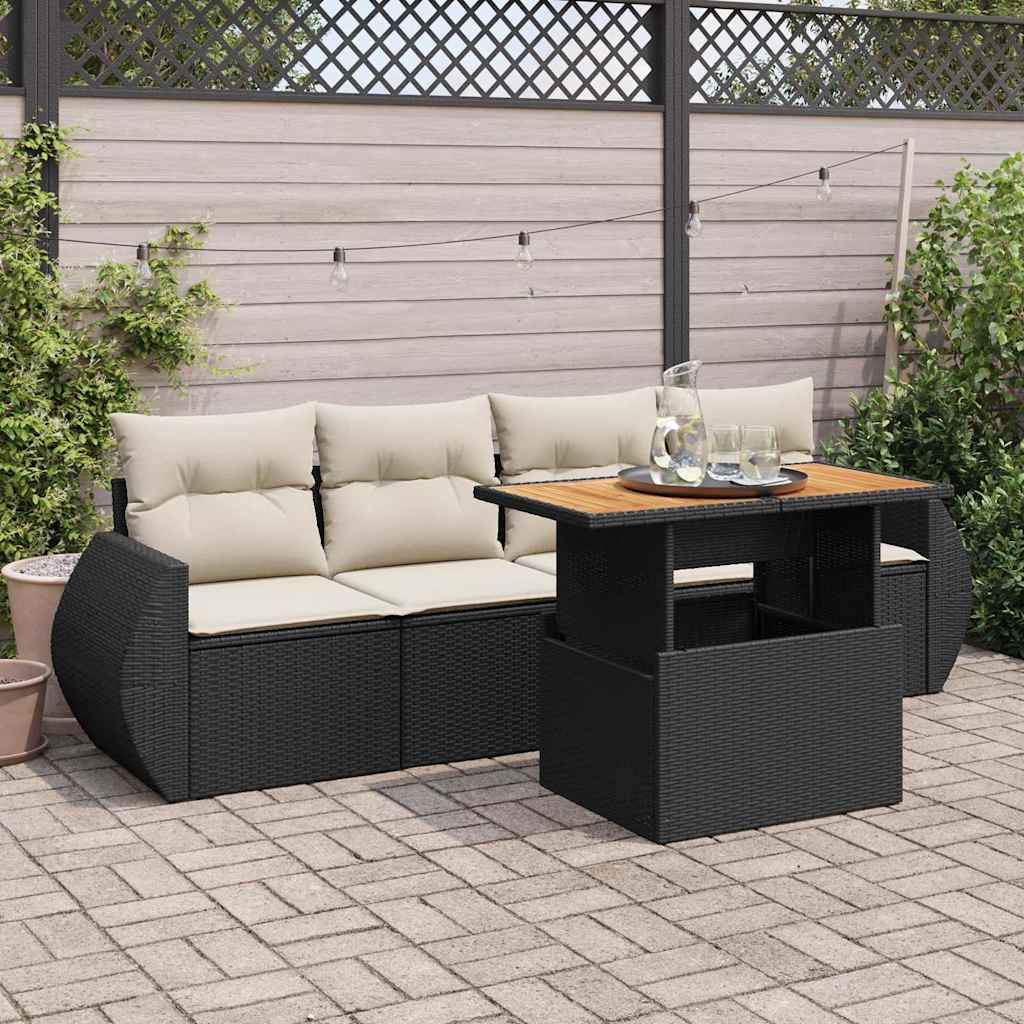 Set Divani da Giardino 5 pz con Cuscini in Polyrattan Nero