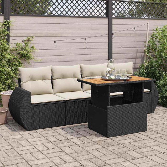 Set Divani da Giardino 5 pz con Cuscini in Polyrattan Nero