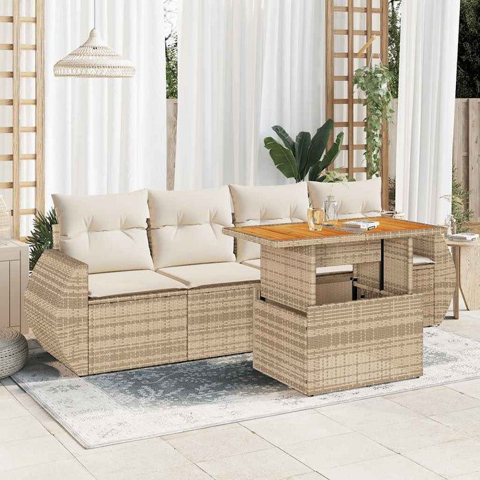 vidaXL Set Divano da Giardino 5 pz con Cuscini Beige in Polyrattan
