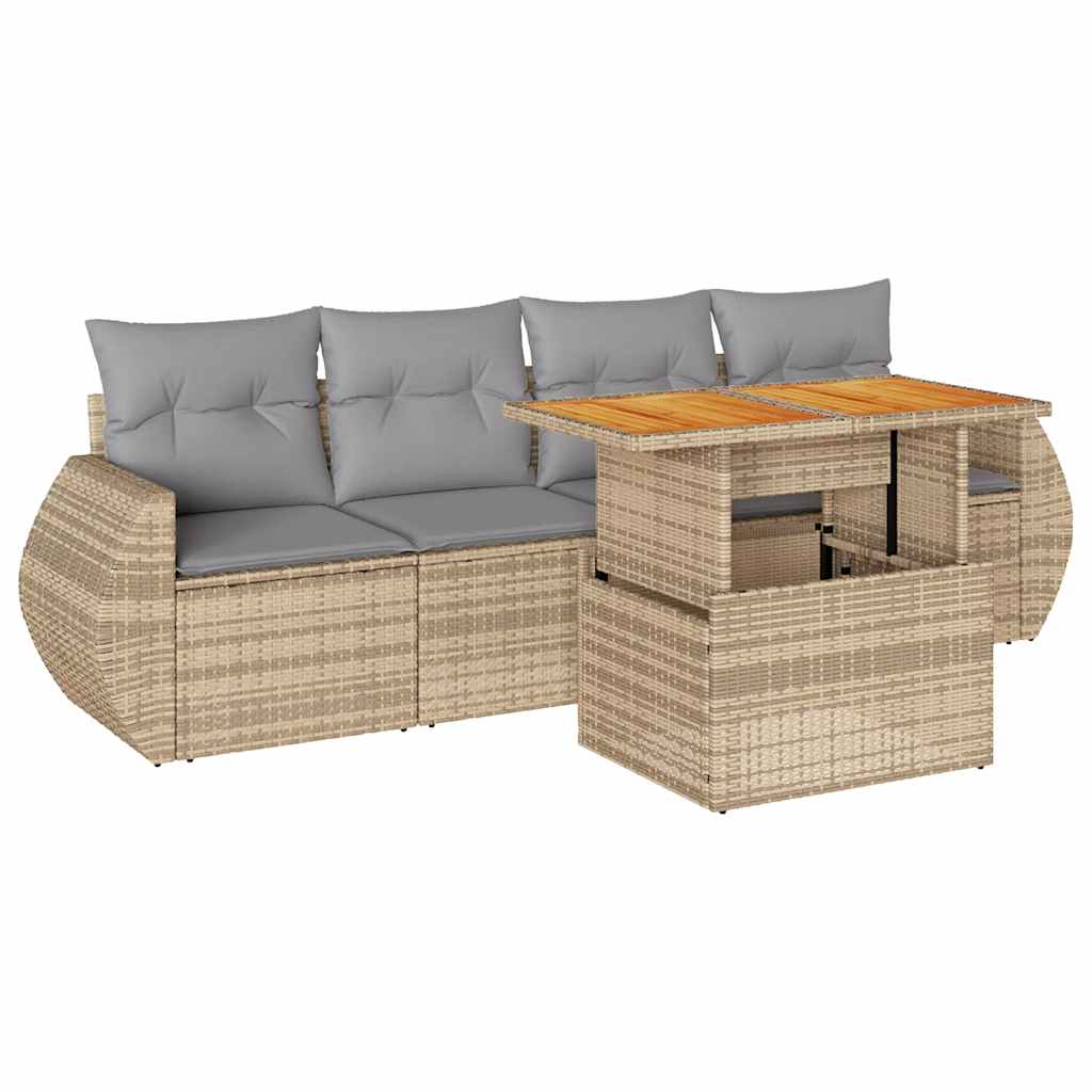 vidaXL Set Divano da Giardino 5 pz con Cuscini Beige in Polyrattan