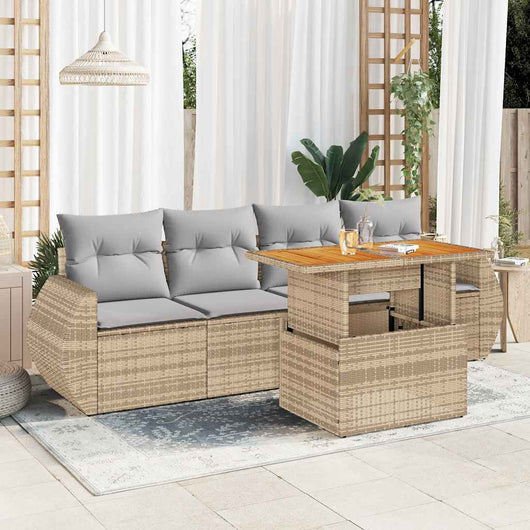 vidaXL Set Divano da Giardino 5 pz con Cuscini Beige in Polyrattan