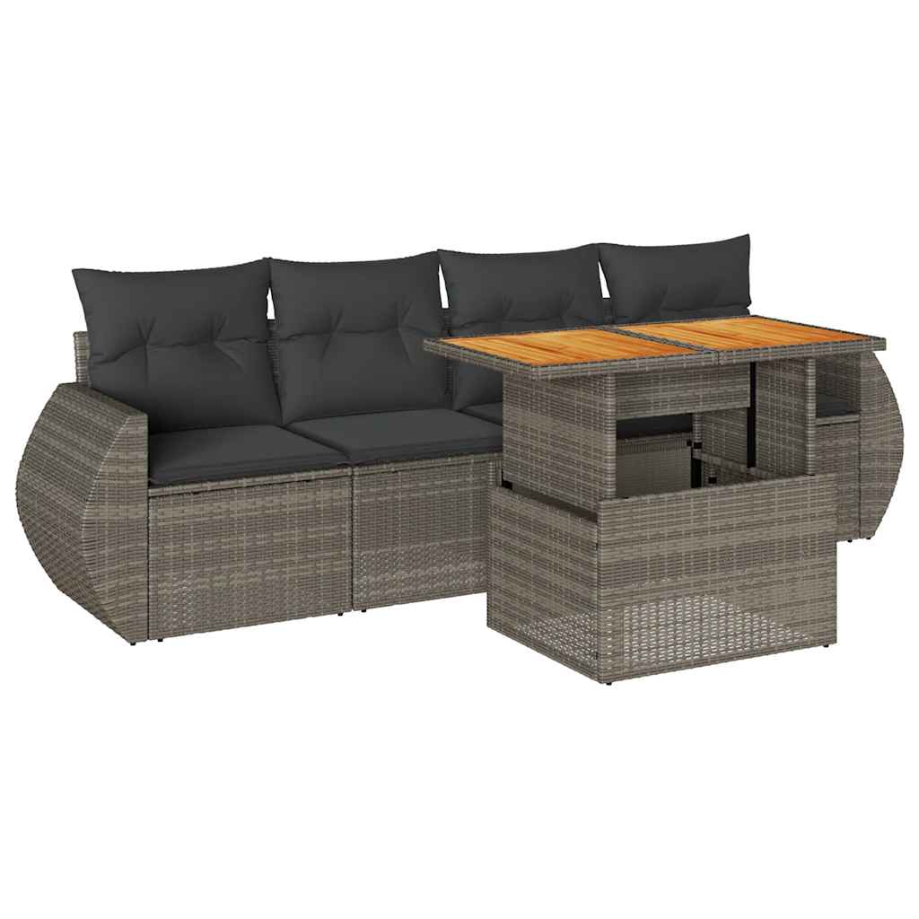 Set Divano da Giardino 5 pz con Cuscini Grigio in Polyrattan