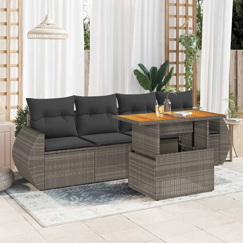 Set Divano da Giardino 5 pz con Cuscini Grigio in Polyrattan 3327210