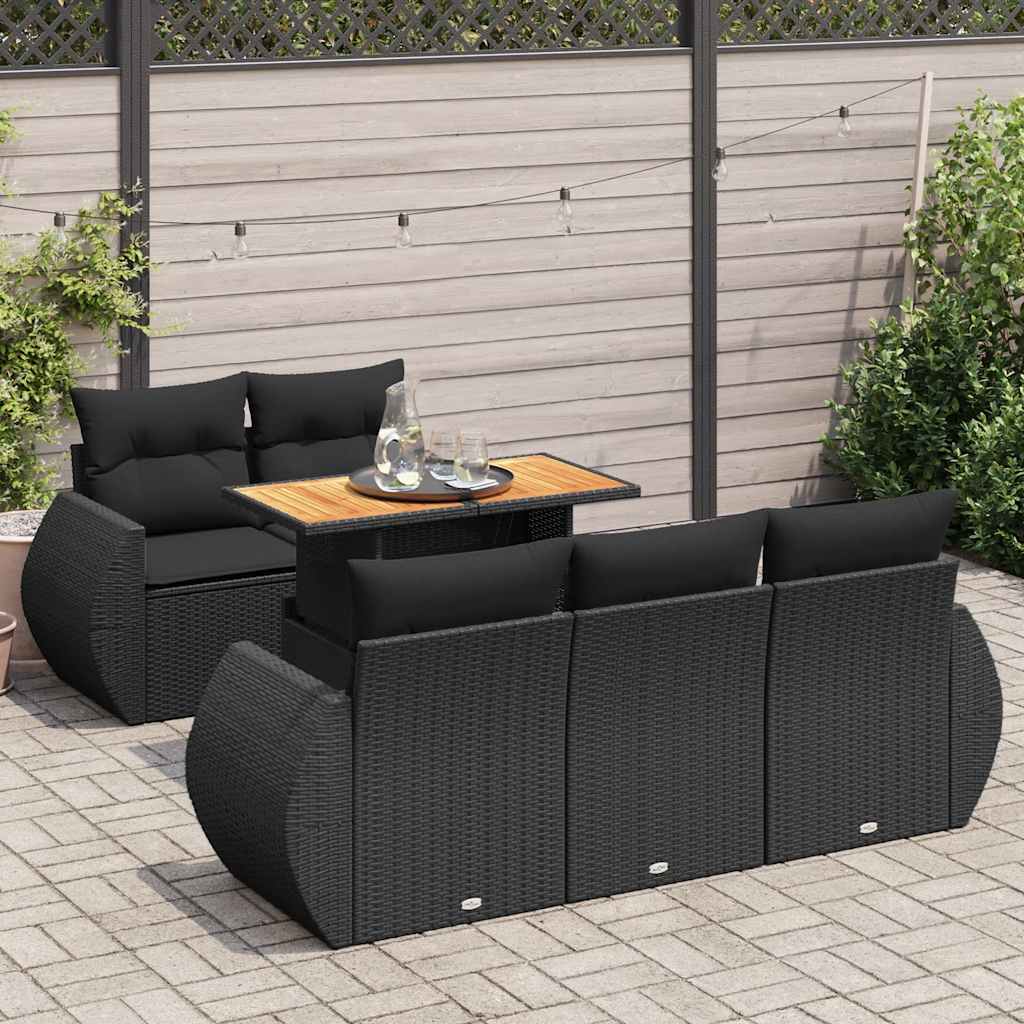 Set Divano da Giardino 6 pz con Cuscini Nero in Polyrattan