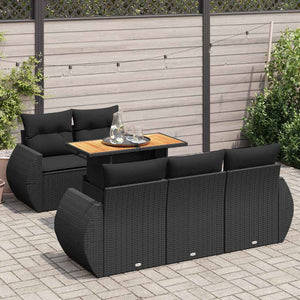 Set Divano da Giardino 6 pz con Cuscini Nero in Polyrattan