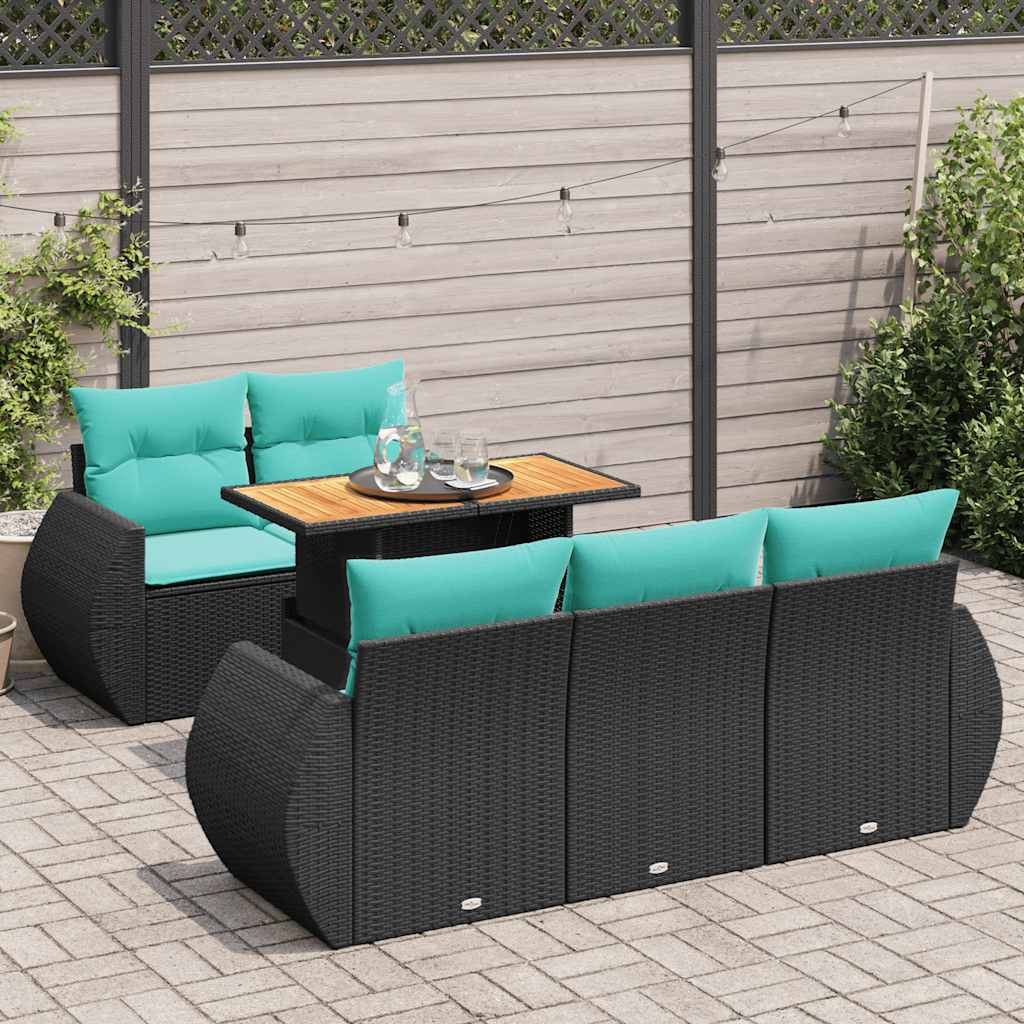 Set Divano da Giardino 6 pz con Cuscini Nero in Polyrattan 3327214