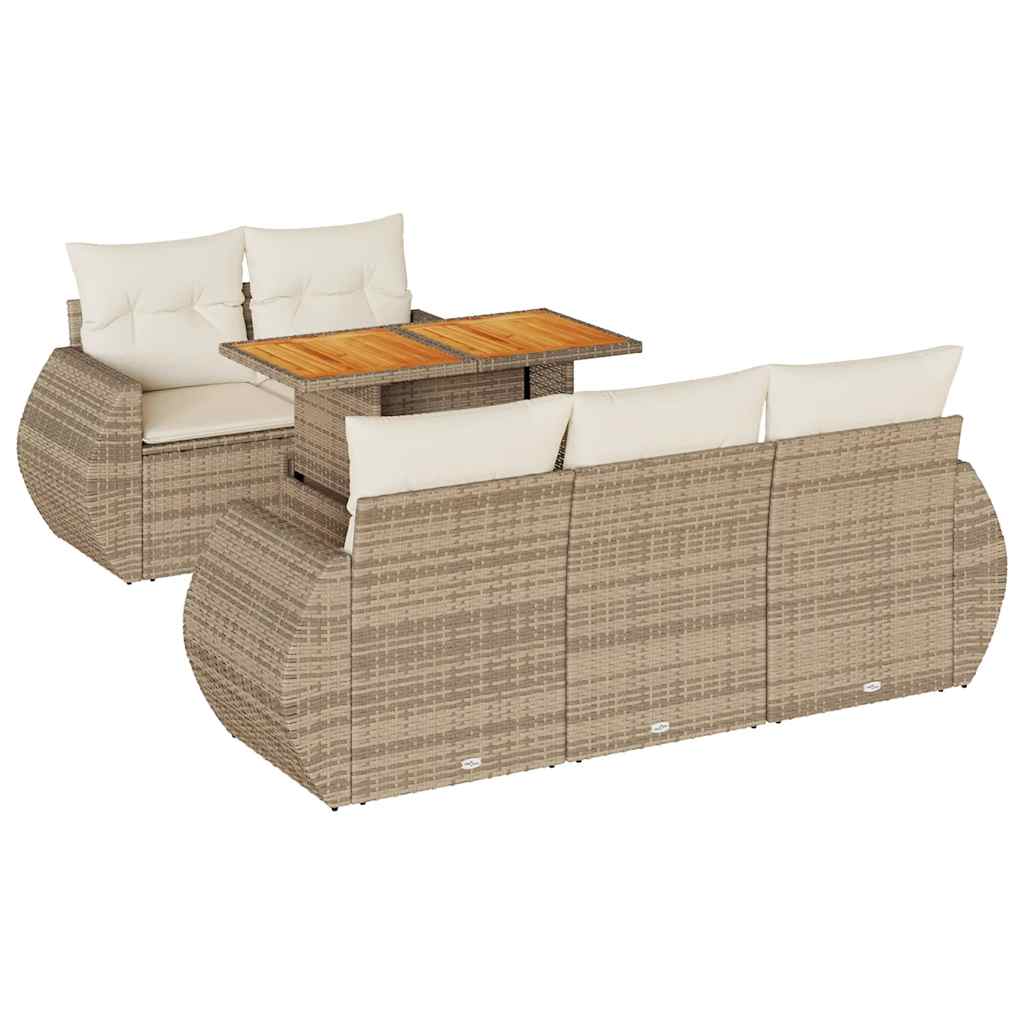 Set Divano da Giardino 6 pz con Cuscini Beige in Polyrattan 3327215