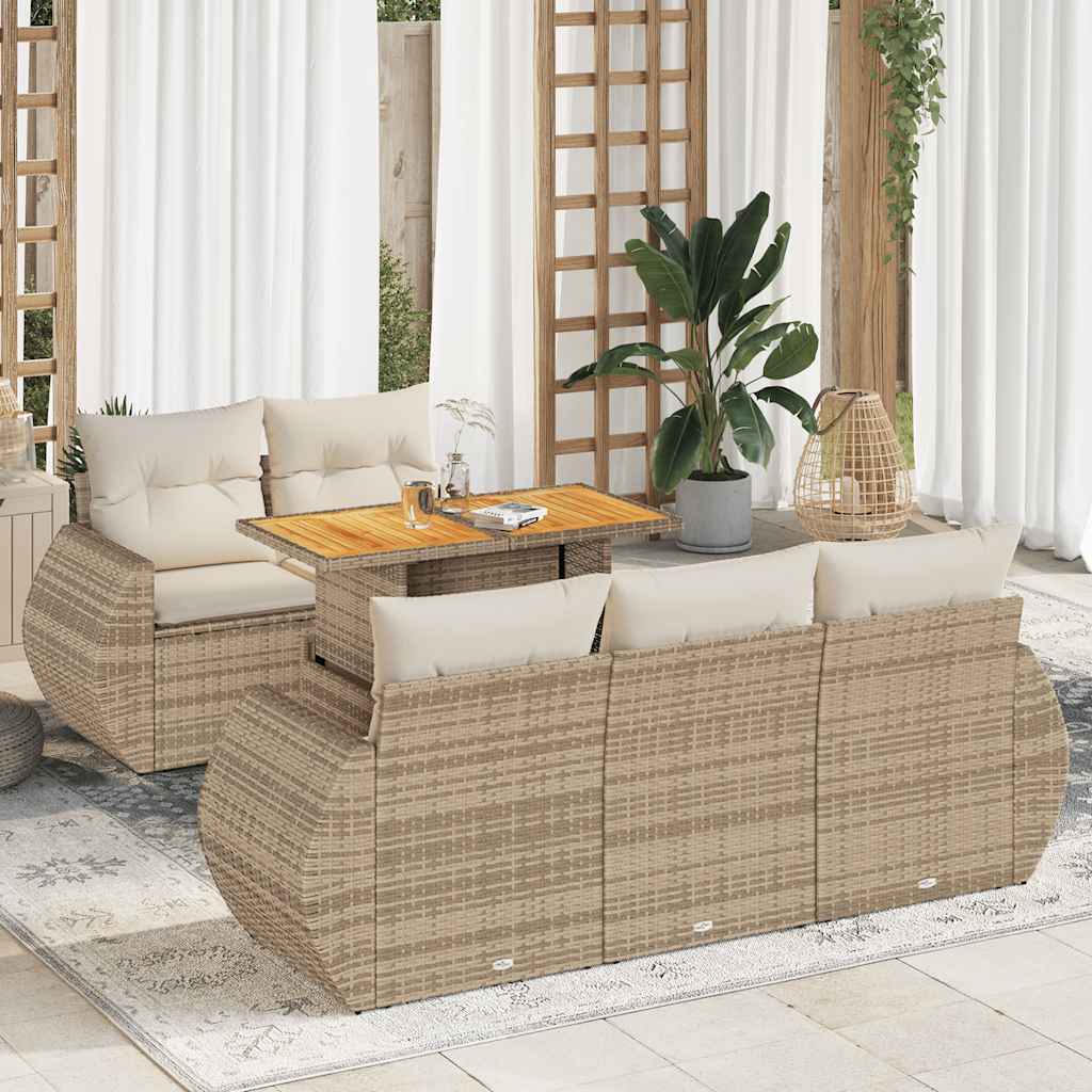 vidaXL Set Divano da Giardino 6 pz con Cuscini Beige in Polyrattan