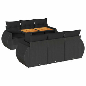 Set Divani da Giardino con Cuscini 7pz Nero Polyrattan
