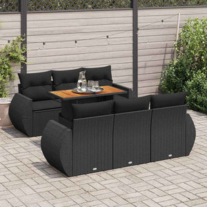 Set Divani da Giardino con Cuscini 7pz Nero Polyrattan