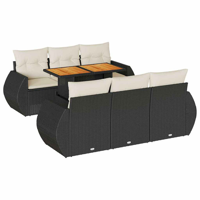 vidaXL Set Divani da Giardino con Cuscini 7pz Nero Polyrattan