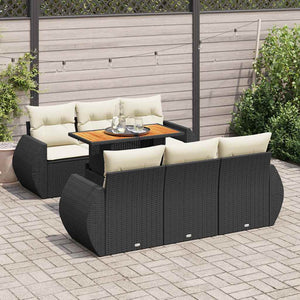 vidaXL Set Divani da Giardino con Cuscini 7pz Nero Polyrattan
