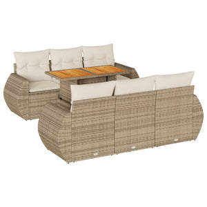 Set Divani da Giardino 7 pz con Cuscini Beige in Polyrattan 3327222