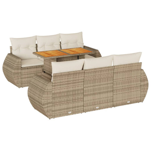 Set Divani da Giardino 7 pz con Cuscini Beige in Polyrattan 3327222