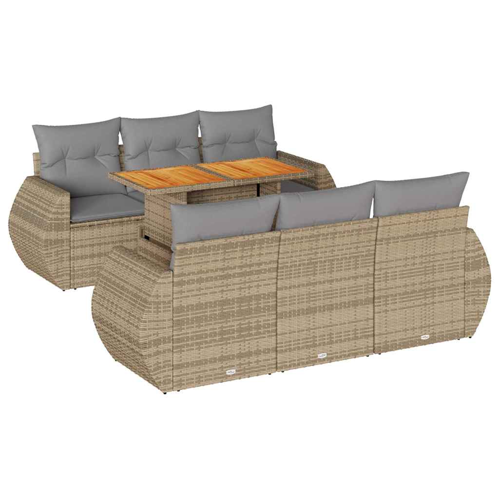 vidaXL Set Divani da Giardino 7 pz con Cuscini Beige in Polyrattan