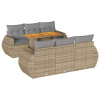 vidaXL Set Divani da Giardino 7 pz con Cuscini Beige in Polyrattan