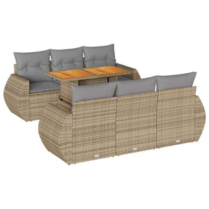 vidaXL Set Divani da Giardino 7 pz con Cuscini Beige in Polyrattan