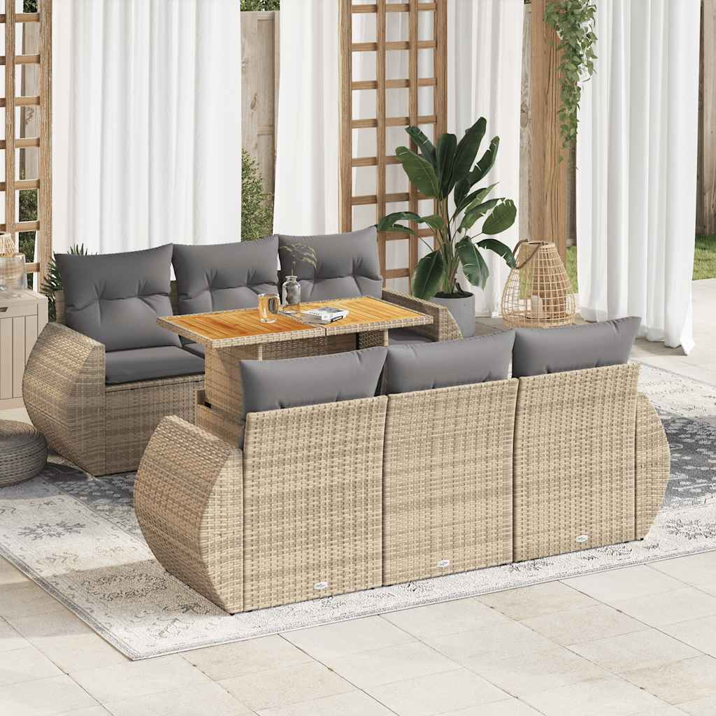 vidaXL Set Divani da Giardino 7 pz con Cuscini Beige in Polyrattan