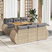 vidaXL Set Divani da Giardino 7 pz con Cuscini Beige in Polyrattan