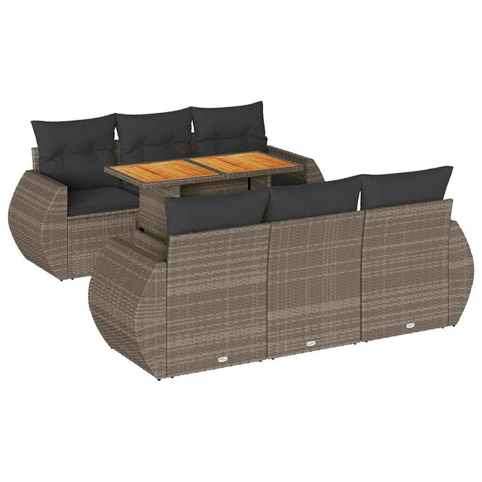 Set Divani da Giardino 7 pz con Cuscini Grigio in Polyrattan