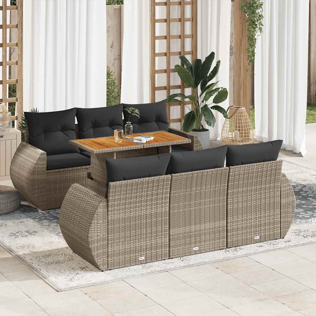 Set Divani da Giardino 7 pz con Cuscini Grigio in Polyrattan