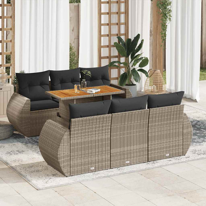 Set Divani da Giardino 7 pz con Cuscini Grigio in Polyrattan