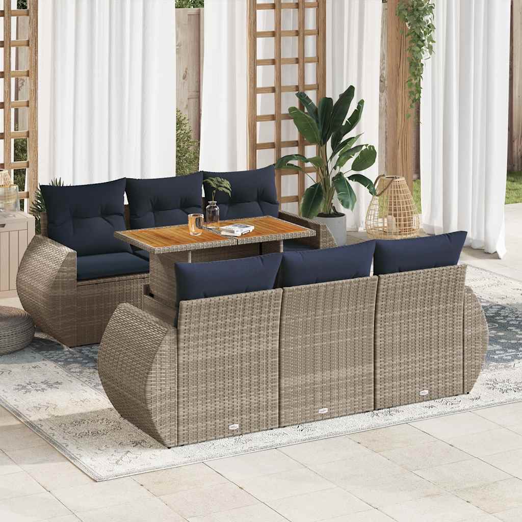 Set Divani da Giardino 7 pz con Cuscini Grigio in Polyrattan