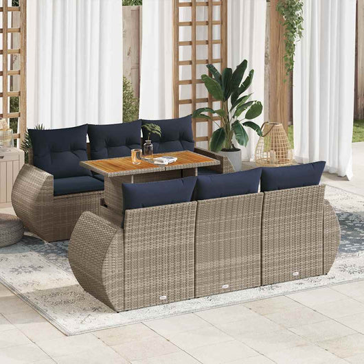 Set Divani da Giardino 7 pz con Cuscini Grigio in Polyrattan