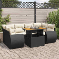 Set Divani da Giardino con Cuscini 7pz Nero Polyrattan