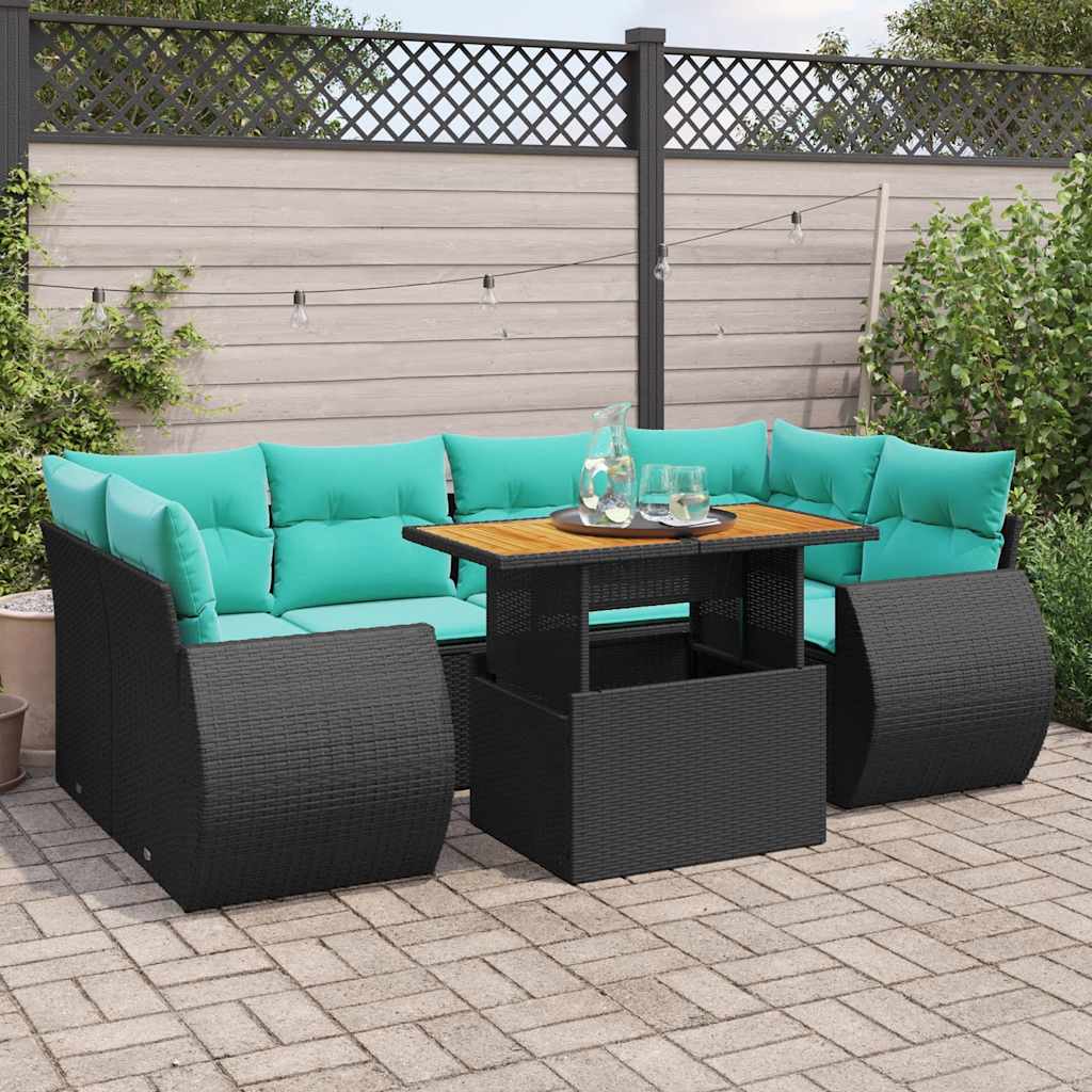 Set Divani da Giardino con Cuscini 7pz Nero Polyrattan 3327228