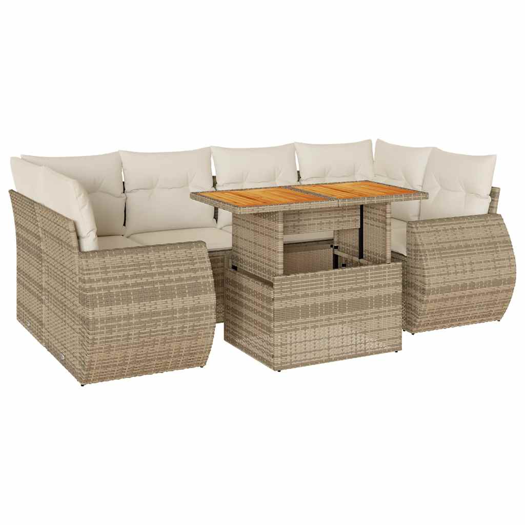 vidaXL Set Divani da Giardino 7 pz con Cuscini Beige in Polyrattan