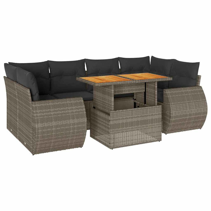 Set Divani da Giardino 7 pz con Cuscini Grigio in Polyrattan