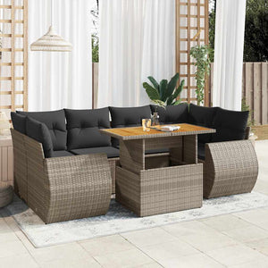 Set Divani da Giardino 7 pz con Cuscini Grigio in Polyrattan
