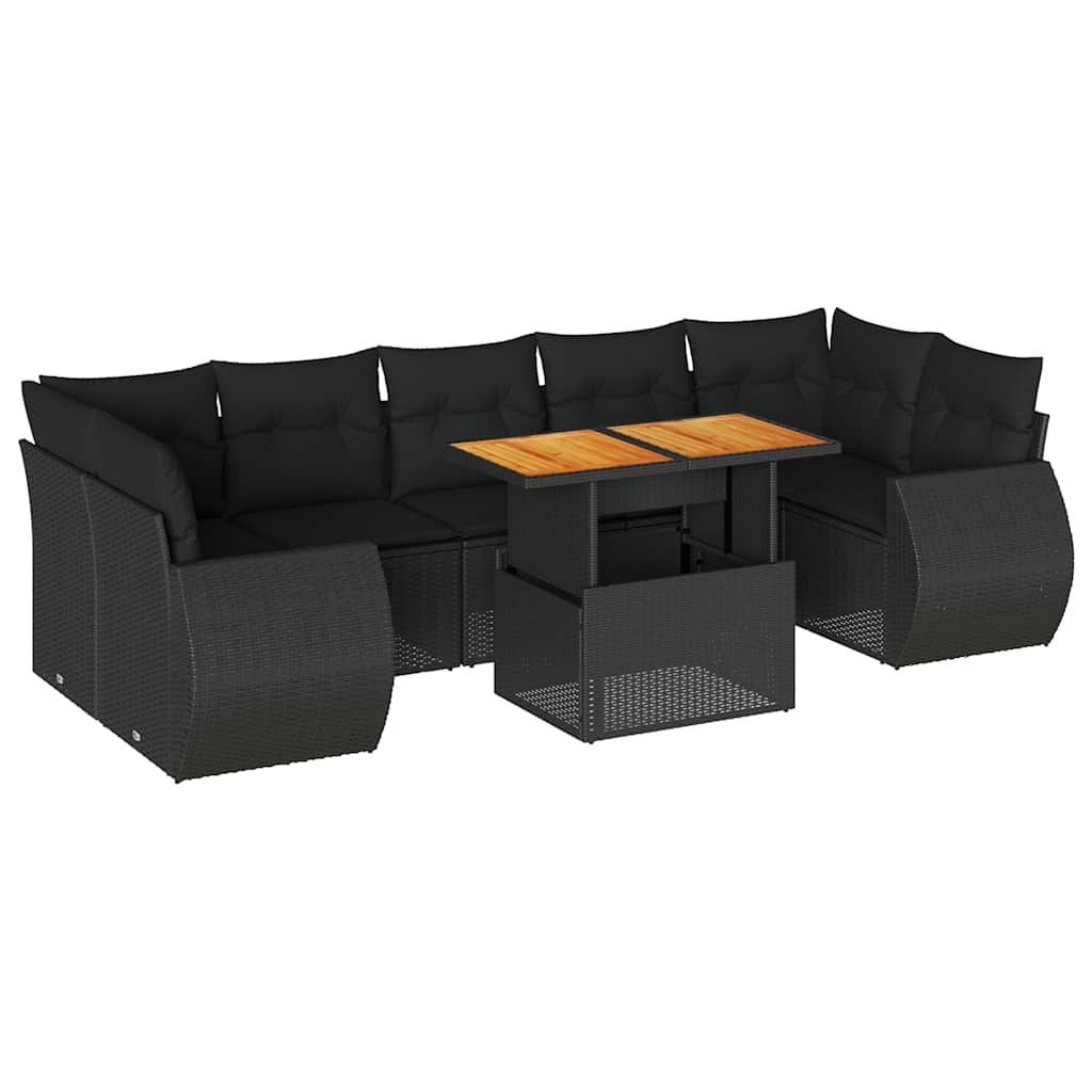 Set Divani da Giardino con Cuscini 8 pz Nero in Polyrattan
