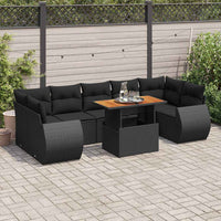 Set Divani da Giardino con Cuscini 8 pz Nero in Polyrattan