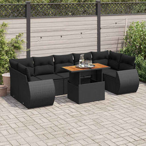 Set Divani da Giardino con Cuscini 8 pz Nero in Polyrattan