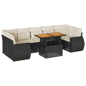 vidaXL Set Divani da Giardino con Cuscini 8 pz Nero in Polyrattan