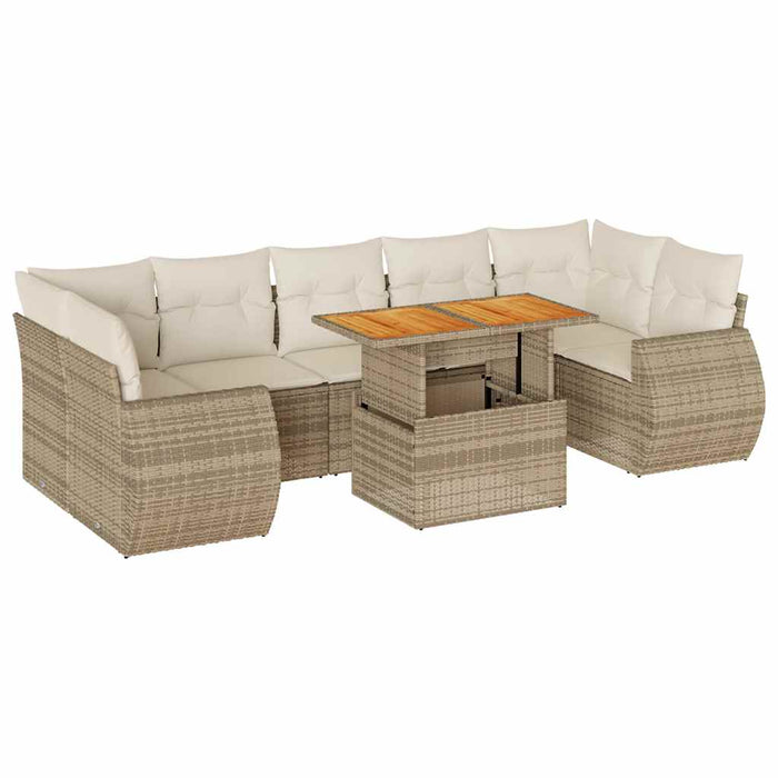 vidaXL Set Divano da Giardino 8 pz con Cuscini Beige in Polyrattan
