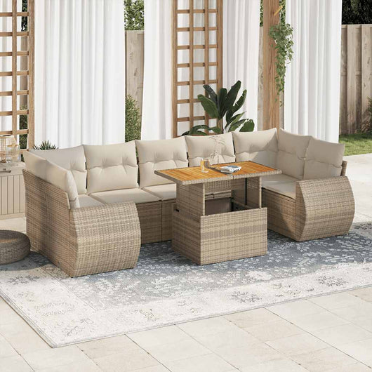 vidaXL Set Divano da Giardino 8 pz con Cuscini Beige in Polyrattan