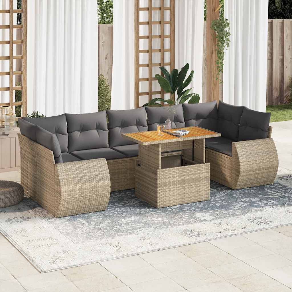 vidaXL Set Divano da Giardino 8 pz con Cuscini Beige in Polyrattan