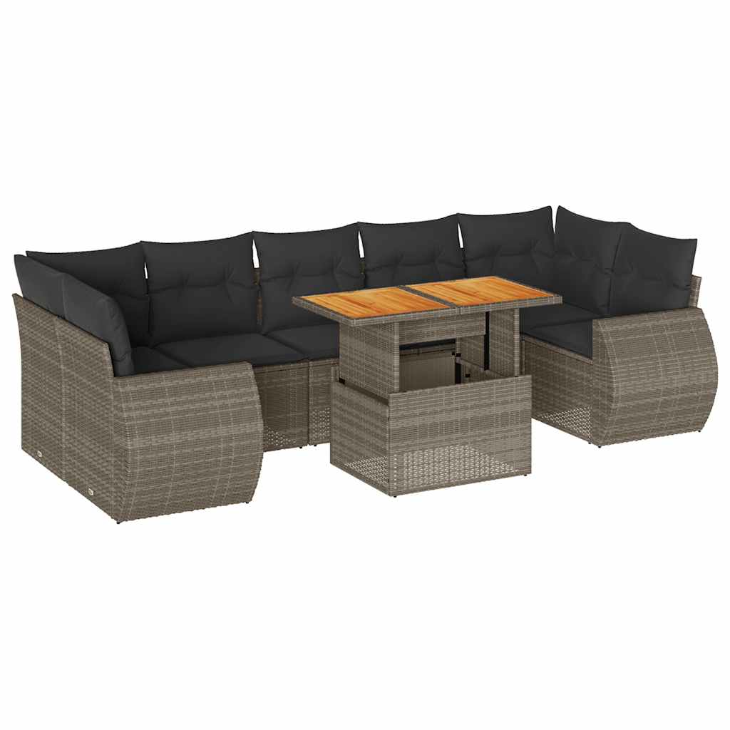 Set Divano da Giardino 8 pz con Cuscini Grigio in Polyrattan