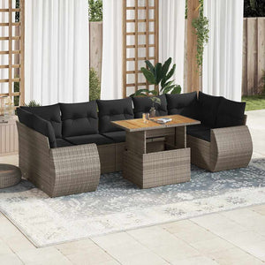 Set Divano da Giardino 8 pz con Cuscini Grigio in Polyrattan