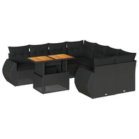 vidaXL Set Divani da Giardino 9 pz con Cuscini Nero in Polyrattan