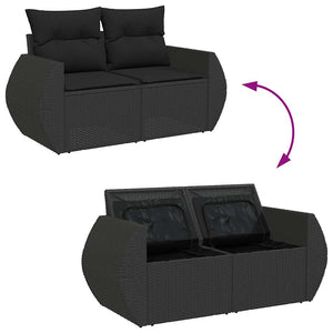 vidaXL Set Divani da Giardino 9 pz con Cuscini Nero in Polyrattan