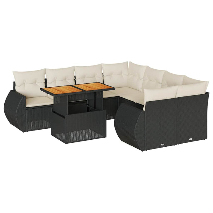 vidaXL Set Divani da Giardino 9 pz con Cuscini Nero in Polyrattan
