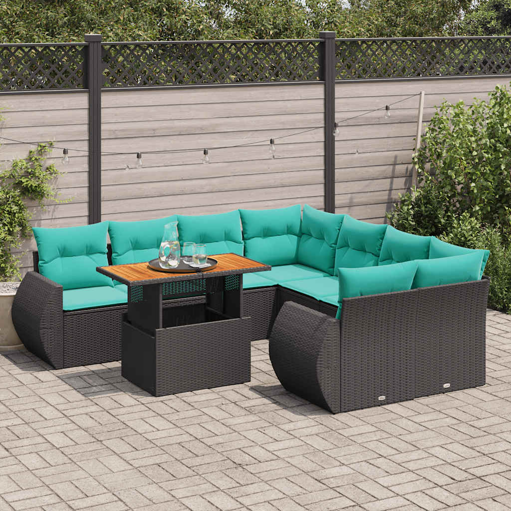 Set Divani da Giardino 9 pz con Cuscini Nero in Polyrattan 3327242